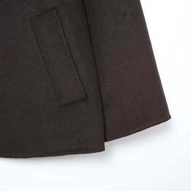 Chocolate Brown Scarf Collar Wool Coat