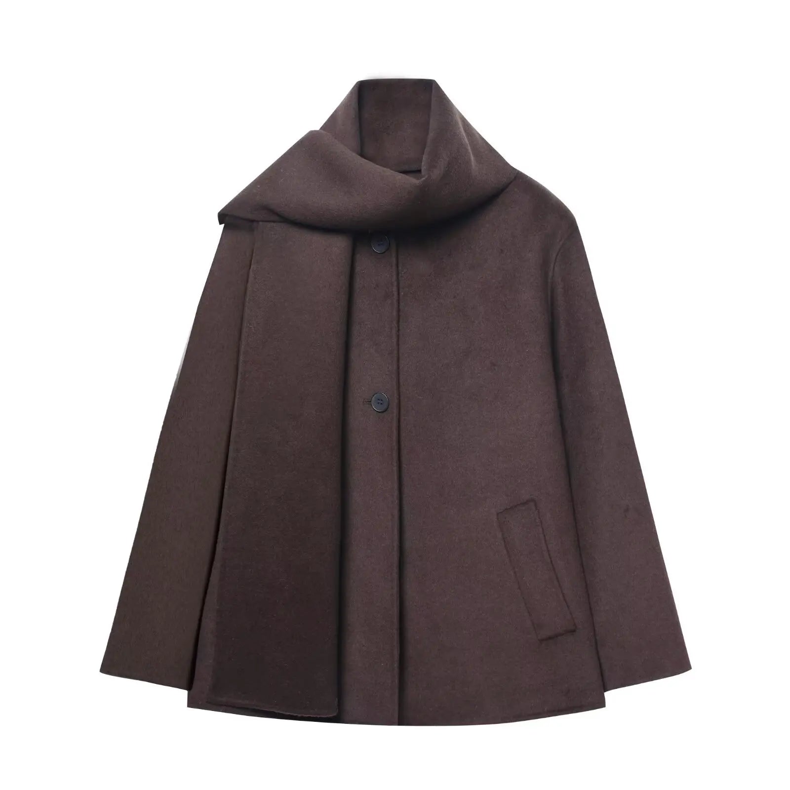 Chocolate Brown Scarf Collar Wool Coat