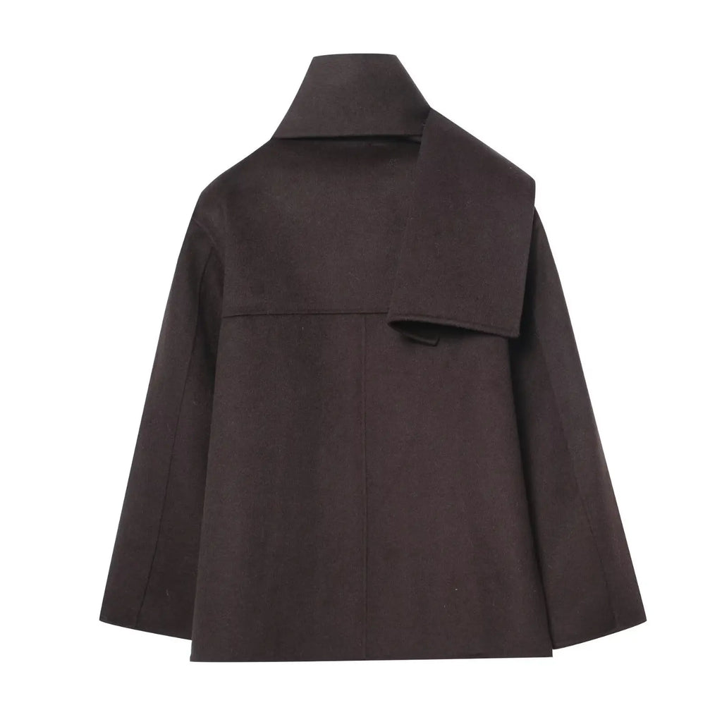 Chocolate Brown Scarf Collar Wool Coat