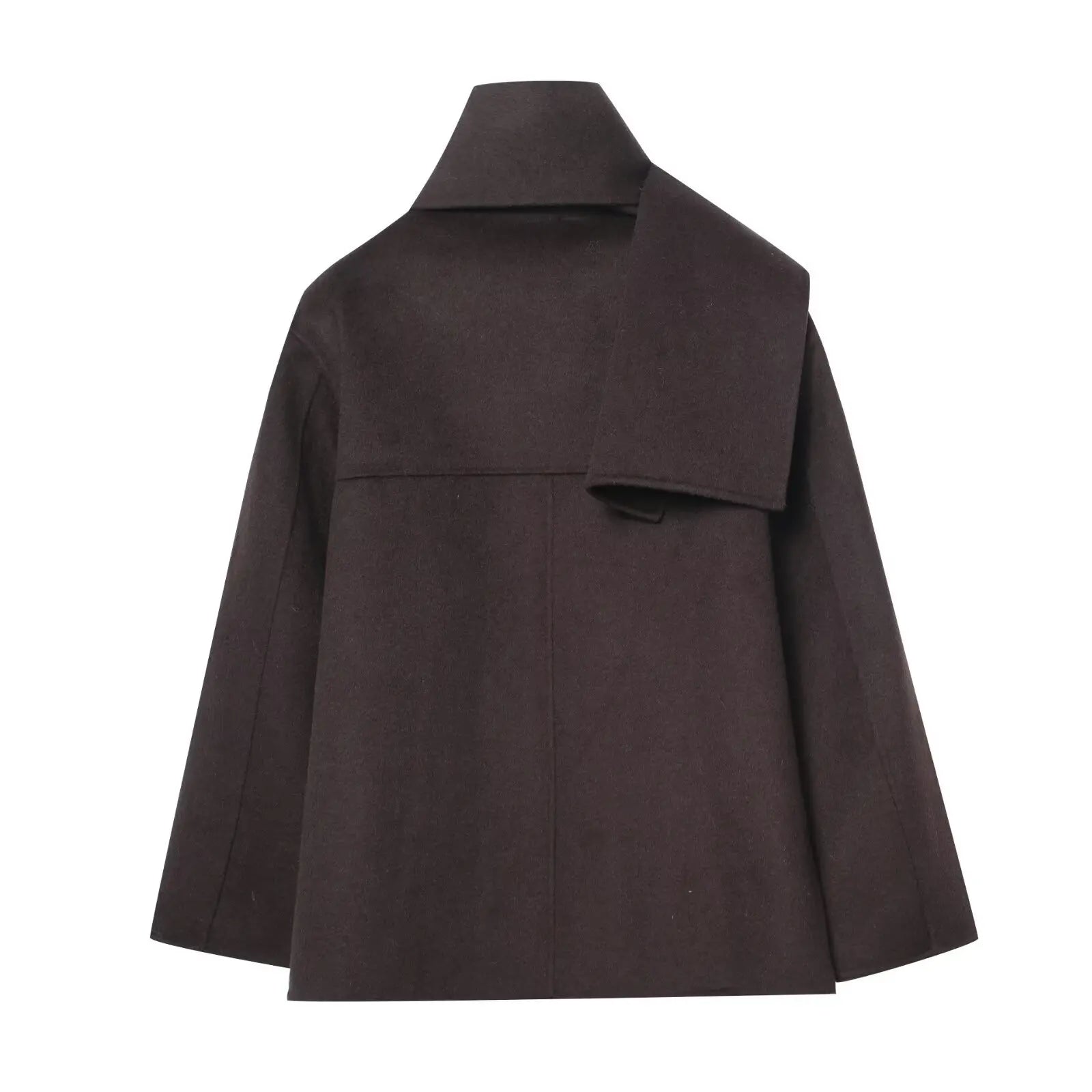 Chocolate Brown Scarf Collar Wool Coat